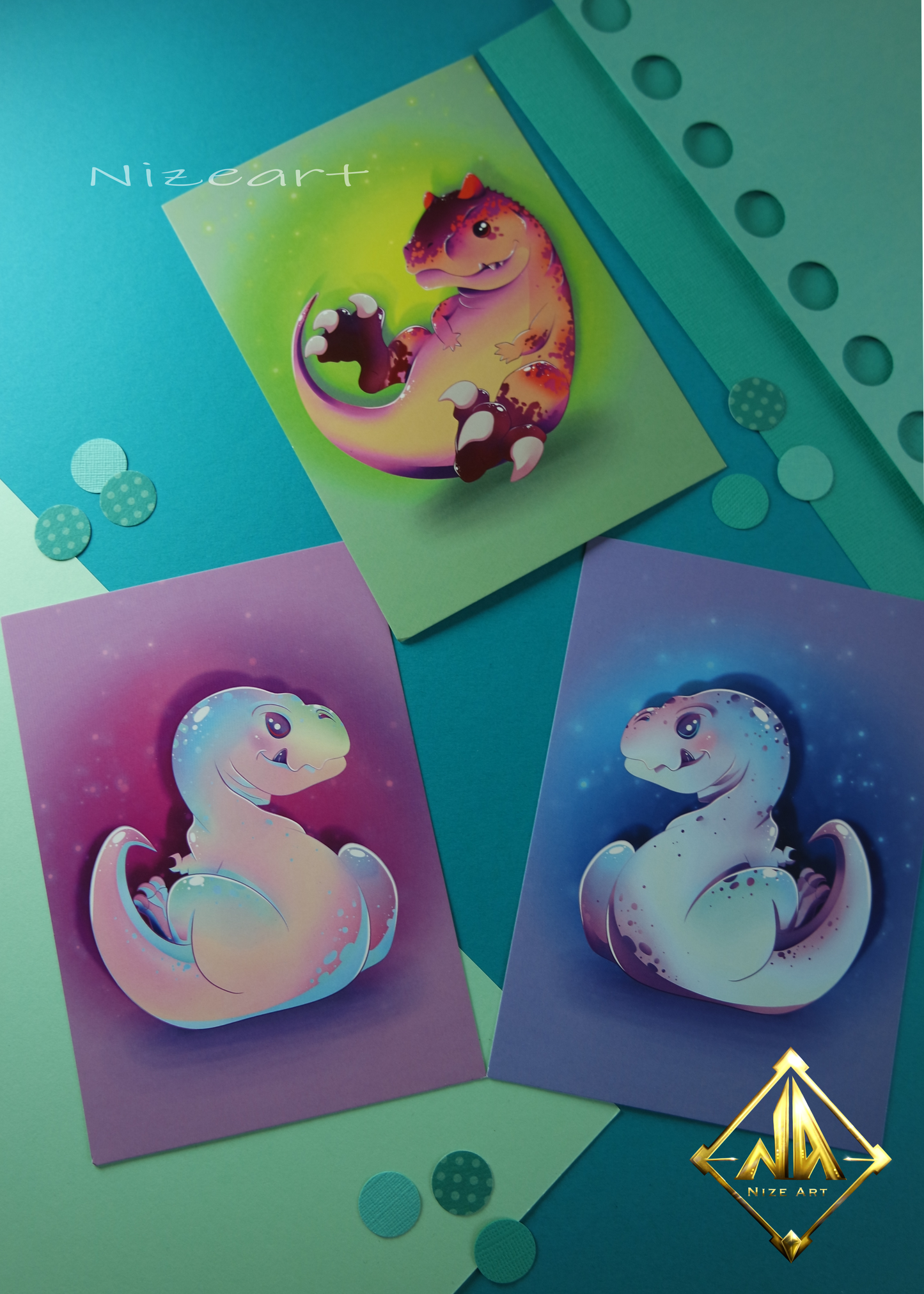 3 Baby Dinosaurier - Postkarte A6